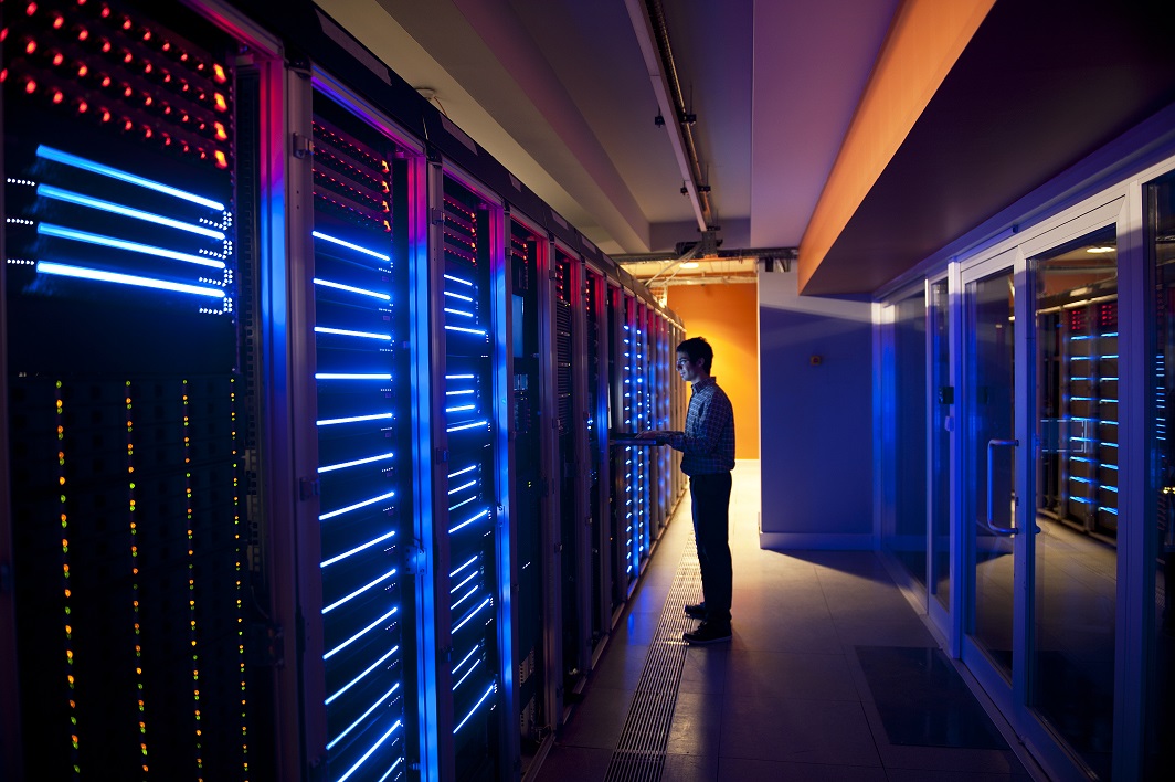 Person in server room