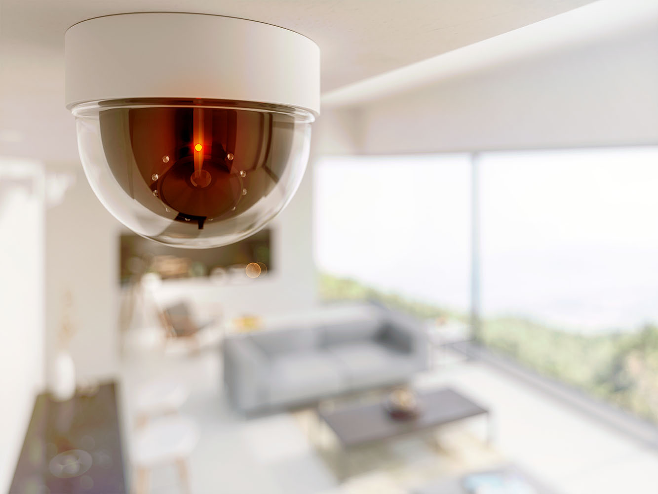 Close up view of home sensor in living room