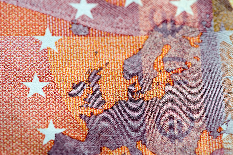Zoom view of a euro banknote