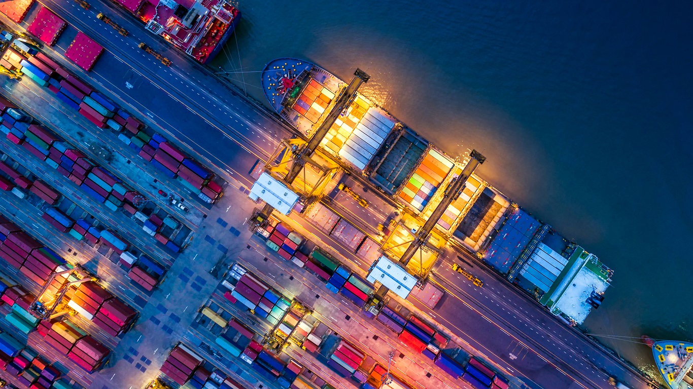 Drone view of shipping containers