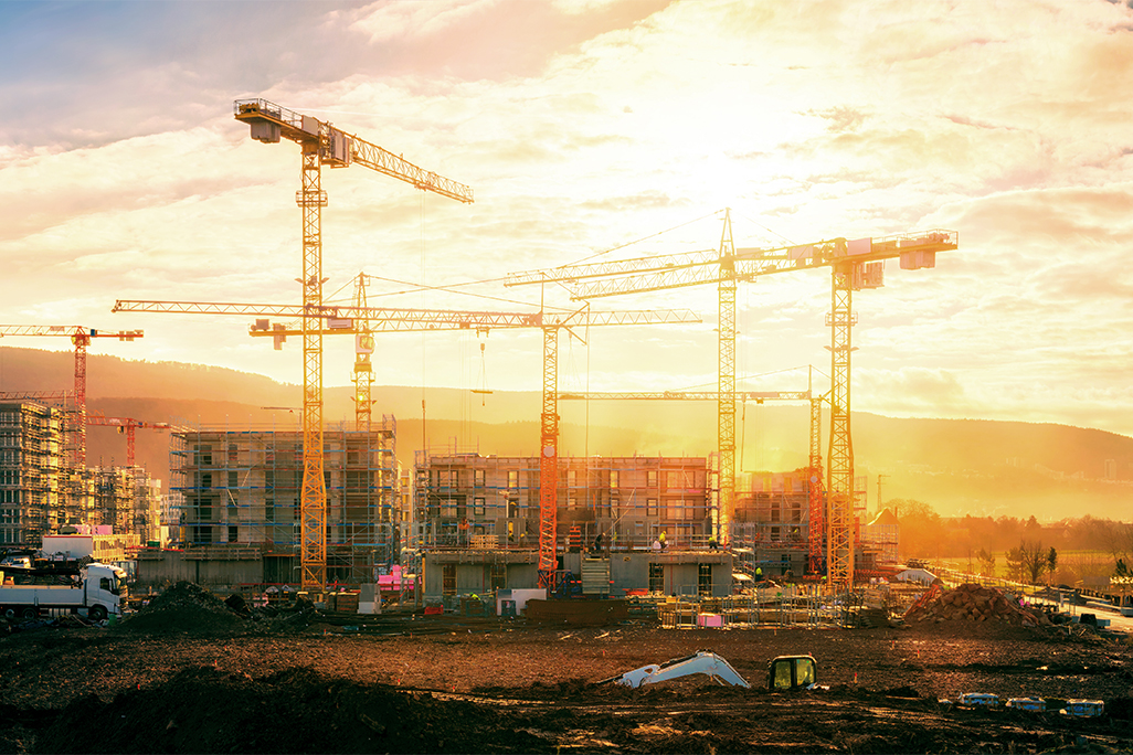 Construction site with multiple cranes