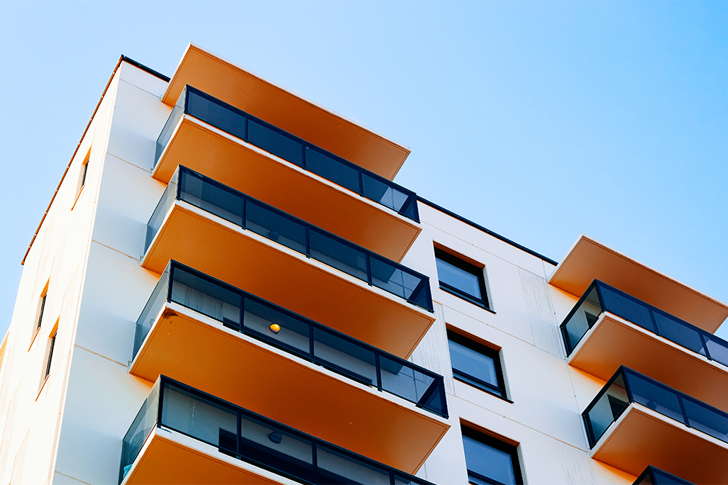 Apartment building facade with balconies