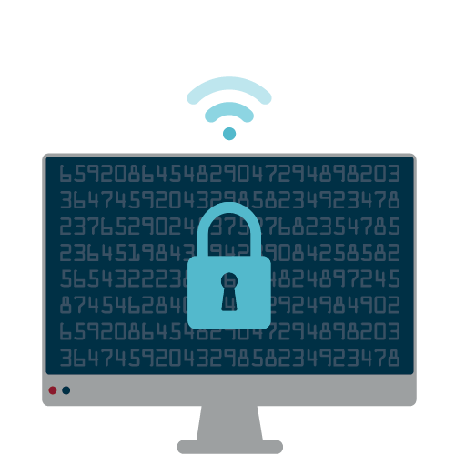 Osborne Clarke branded graphic - computer monitor with image of padlock on screen