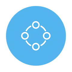 Blue circle icon with four inner circles
