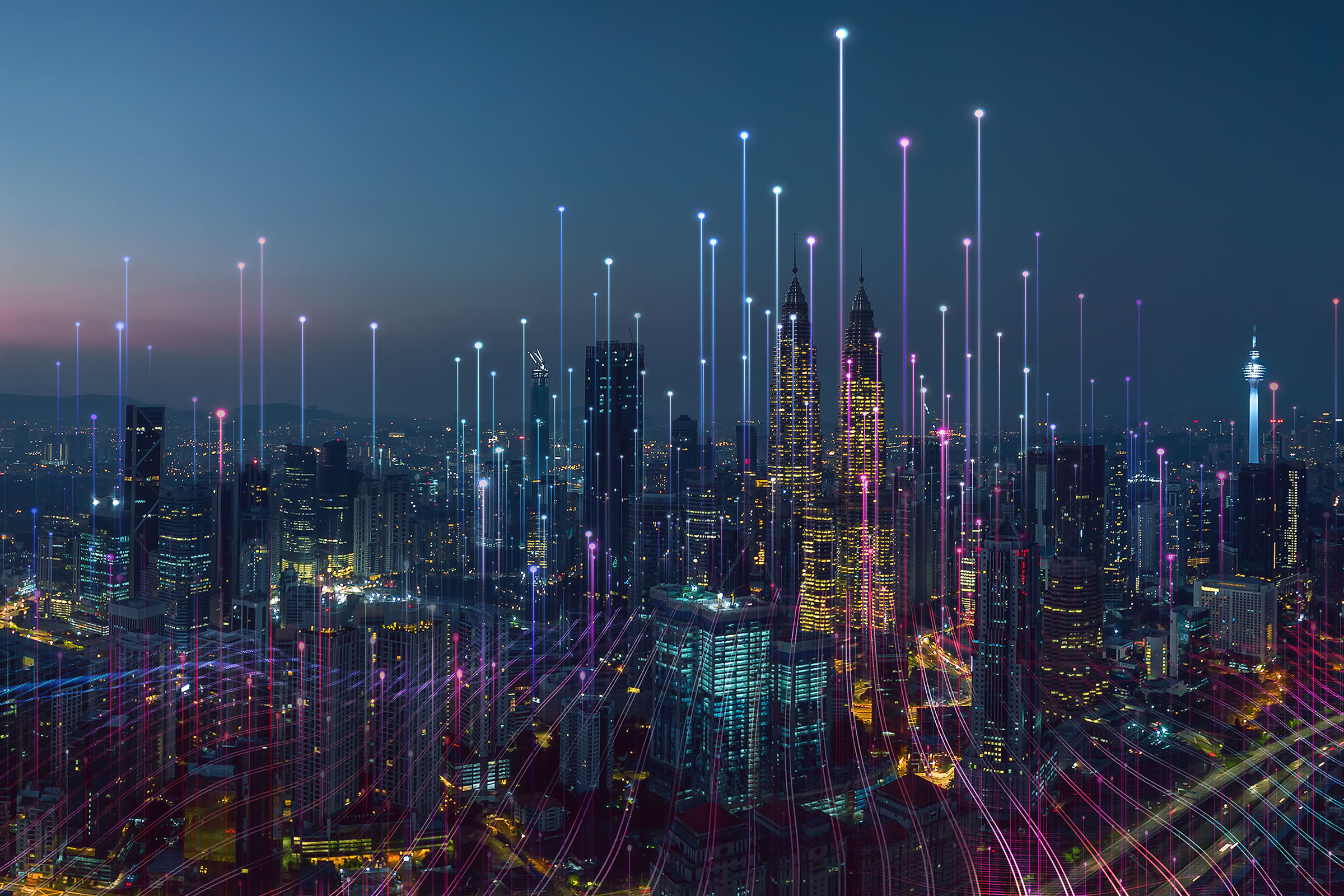 Digital smart city skyline