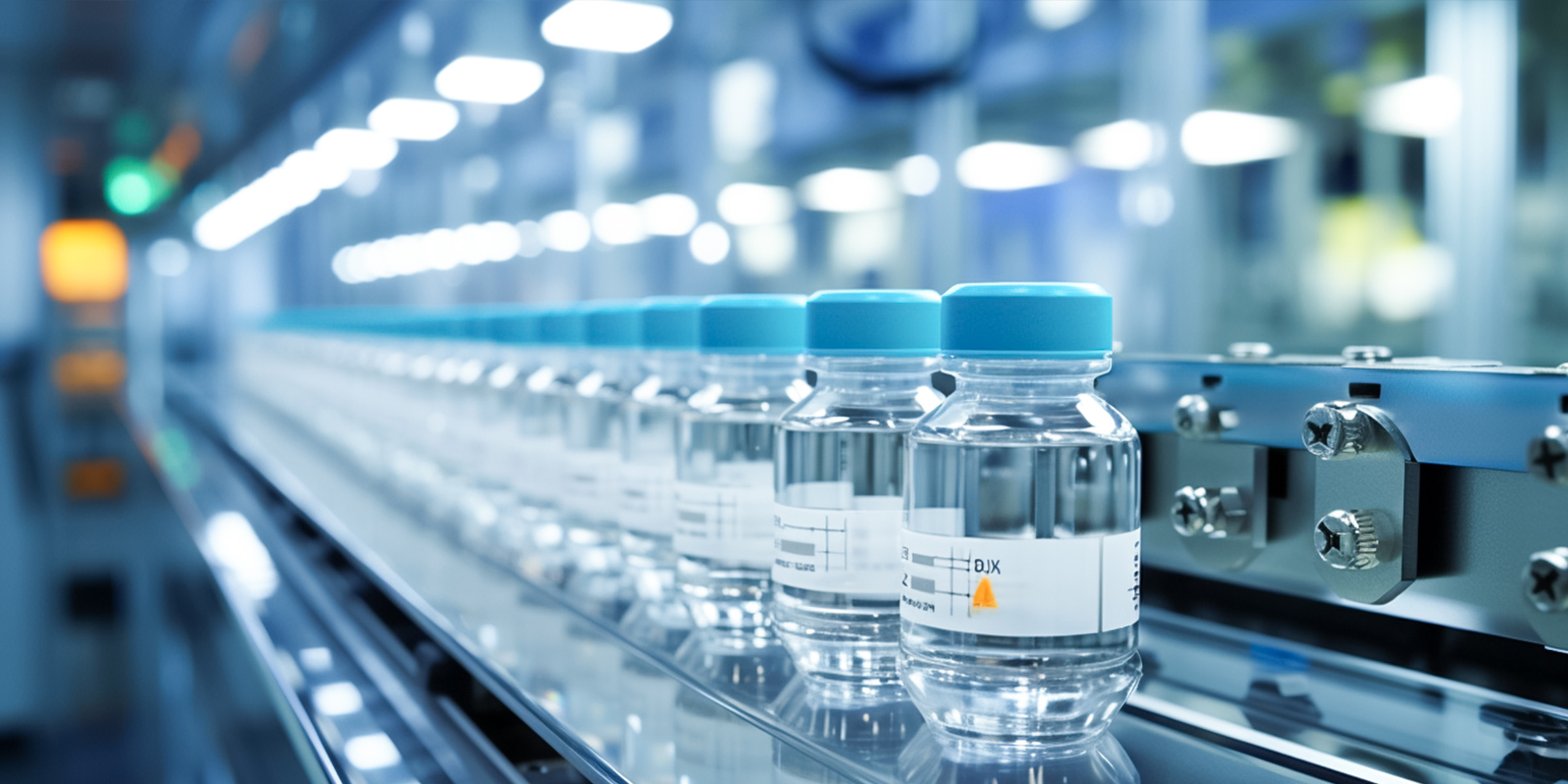 A production line of liquid bottles of pharmaceutical product