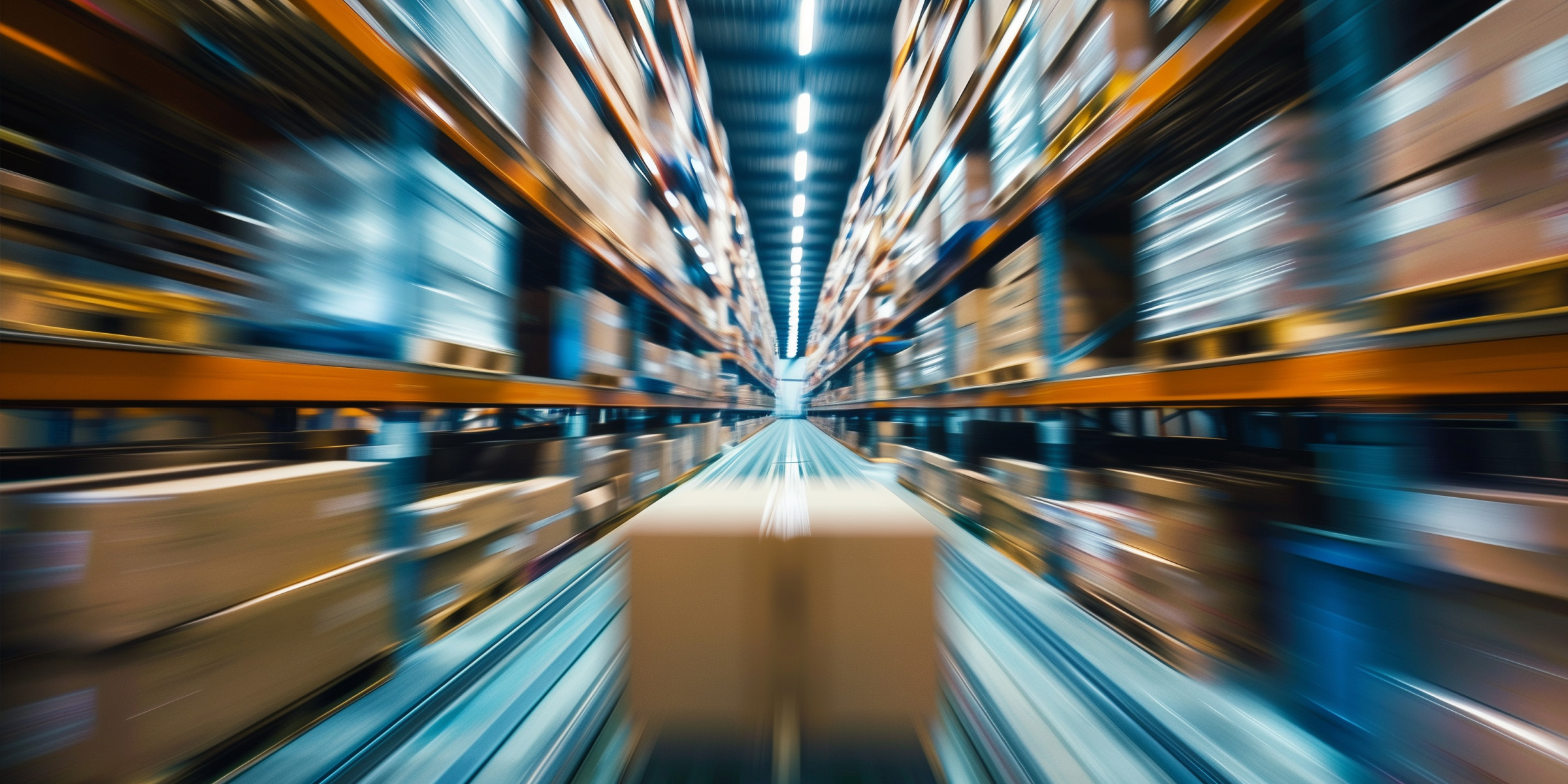 A parcel travelling down a warehouse conveyor belt