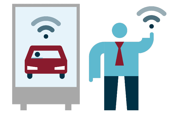 Man using an app to call a car