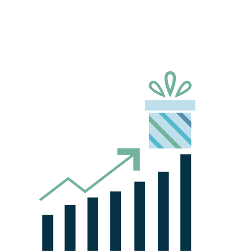 Bar chart with increasing arrow and present