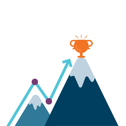 Mountain, arrow upwards and trophy at the top