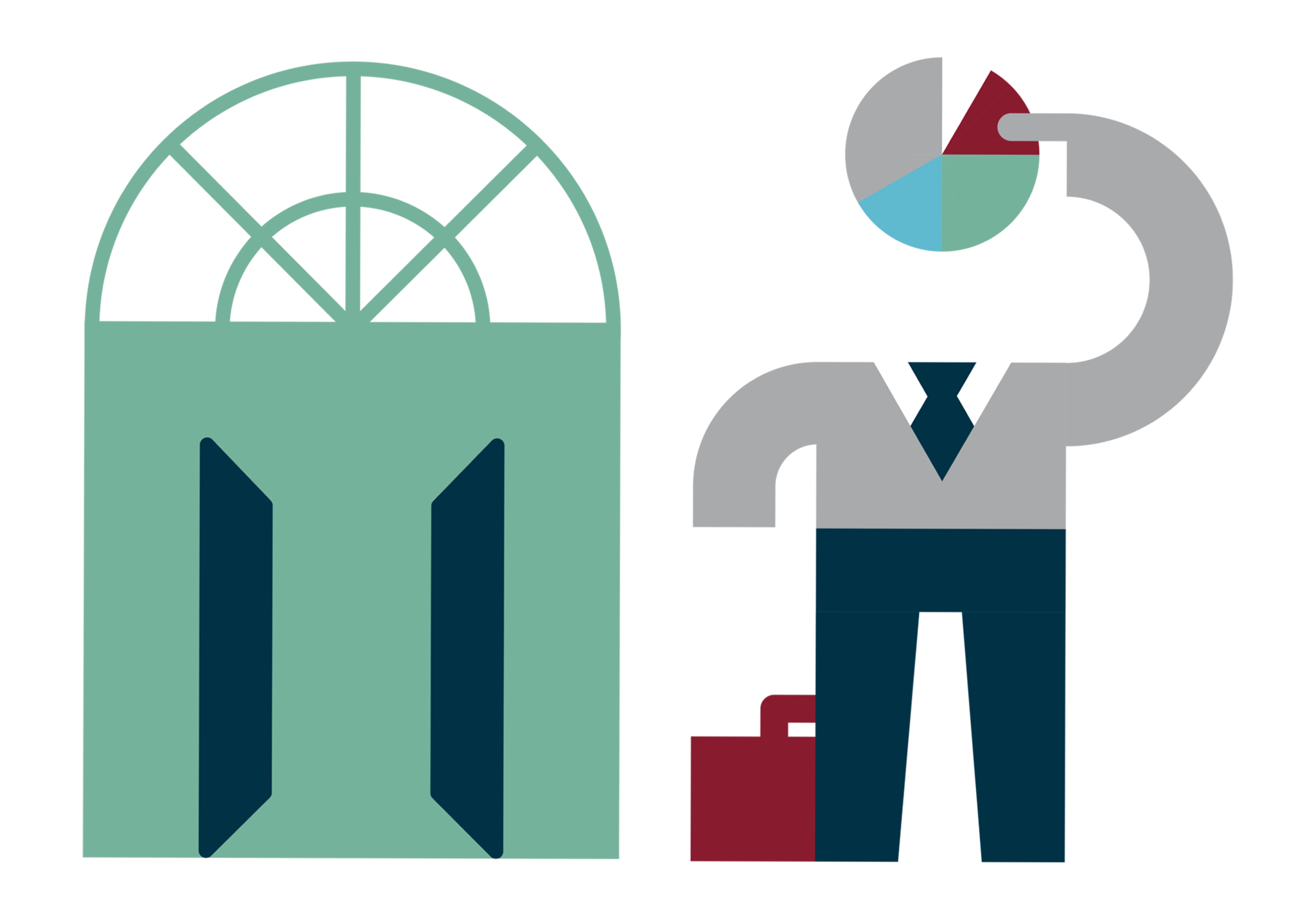 Icon_Commuter with briefcase outside a large doorway