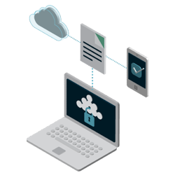 Laptop icon with documents in the cloud