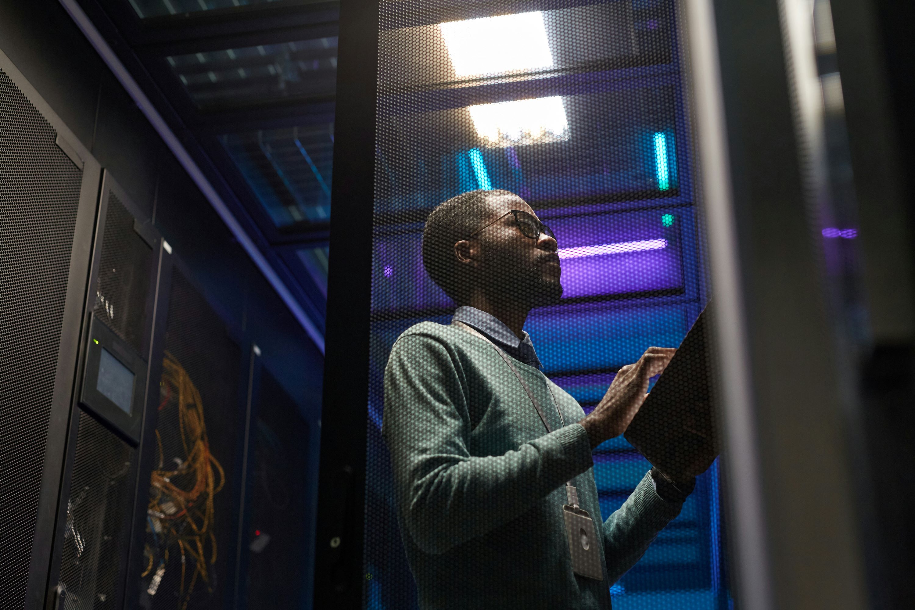 Man in a server room