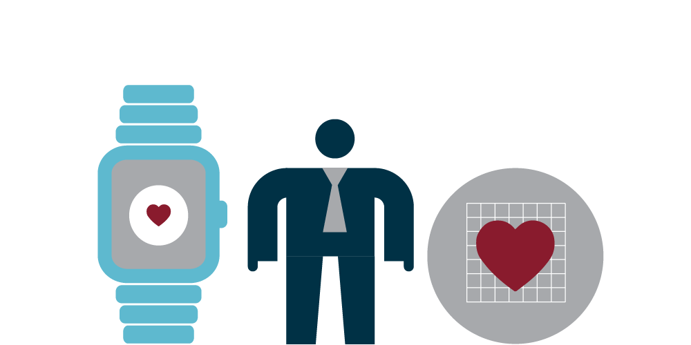 Smartwatch, man and heart icons