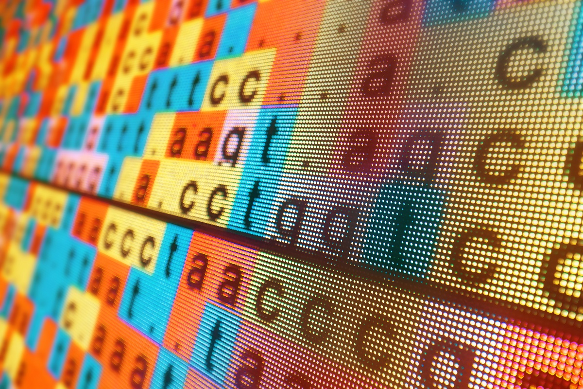 DNA color coded sequence in large LED screen